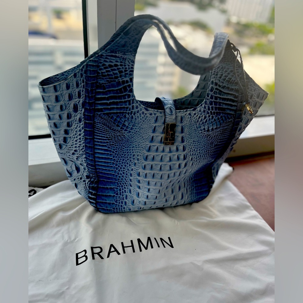 Brahmin large blue Croc tote with dust bag - Picture 1 of 5